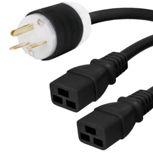 NEMA 6-15P to 2x C19 Y Splitter Cord, 15A/250V 14 AWG - Iron Box IBX-2729 - Picture 1 of 1