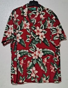 Jade Fashions Hawaiian Shirt Mens XL Cotton Luau Tiki Floral Hibiscus Red - Picture 1 of 11
