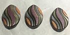 Lot Of 3 Vintage Oblong Buttons  Multicolor Wave Pattern Hole On Back So Pretty!