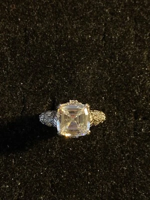 Judith Ripka 925 Ring Size 7 Large CZ Center 2 Round On Sides - Image 1 of 4