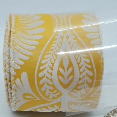 Christmas Wired Edge Ribbon Yellow & White Trimsetter 5yds 3" W - Image 1 of 4