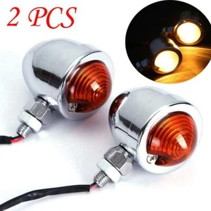 Chrome Amber Turn Signals Light For Harley Bobber Custom Chopper Cafe Cruiser - Picture 1 of 8