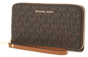 Michael Kors Jet Set Large Flat Multi Function Phone Case Brown Signature NWT - Picture 1 of 3