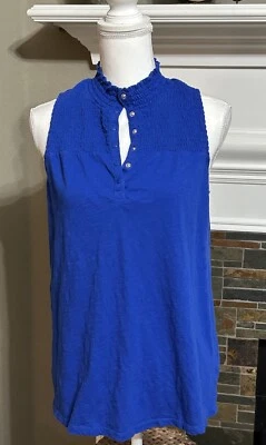 Torrid 00 Royal Blue Mock Neck 1/4 Snap Closure Sleeveless Blouse Top Summer - Image 1 of 4