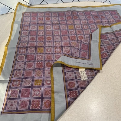Vintage Oscar De La Renta 100% Silk Scarf Gold PinkGray 23” Square Made In Italy - Image 1 of 4