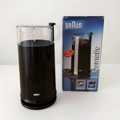 VINTAGE BRAUN AROMATIC KSM 2 B BLACK 12 CUP COFFEE GRINDER 2.5oz TESTED OPEN BOX - Image 1 of 4