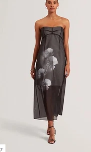 Ted Baker Midikleid Damen TB 2 UK 10 Florza schwarz Blumen Organza trägerlos NEU - Bild 1 von 16