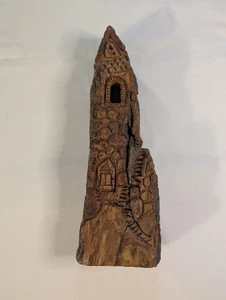 Hand Carved Wooden Castle - Fairy House Gnome Home Hut Tree Bark VTG - Picture 1 of 8