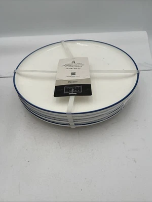 Juego de 4 Platos de Cena Bistro 10.8" Cerámica Borde Azul, Nuevo Marfil y Piedra Foto 1 de 4