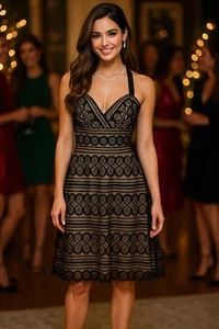 Soshanna Black Lace Cocktail Halter Dress Women Size 6 Holiday Anthropologie - Picture 1 of 8