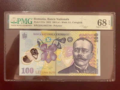 Romania 100 lei 2025 pick 121o pmg 68 - Image 1 of 3