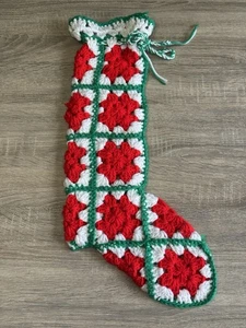Medias de Navidad cuadradas de ganchillo vintage hechas a mano de abuela rojas verdes blancas 24"" - Imagen 1 de 7