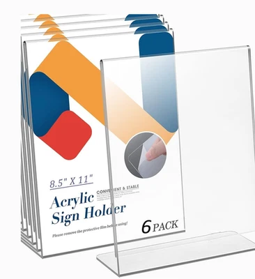 Acrylic Sign Holder 8.5 X 11 Display Stand for Display, Slant Back Clear 6 Pack - Image 1 of 4