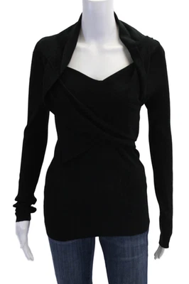 Blusa suéter feminina Intermix gola alta cruzada manga longa preta tamanho pequeno - Imagem 1 de 4