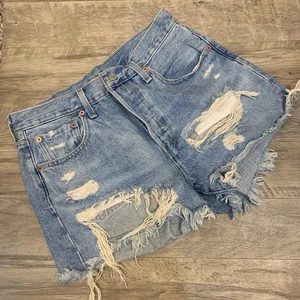 Pantalones Cortos Denim Levi’s 501 Botón Mosca Desgastado Corte Lavado Ligero 28 Festival - Imagen 1 de 11