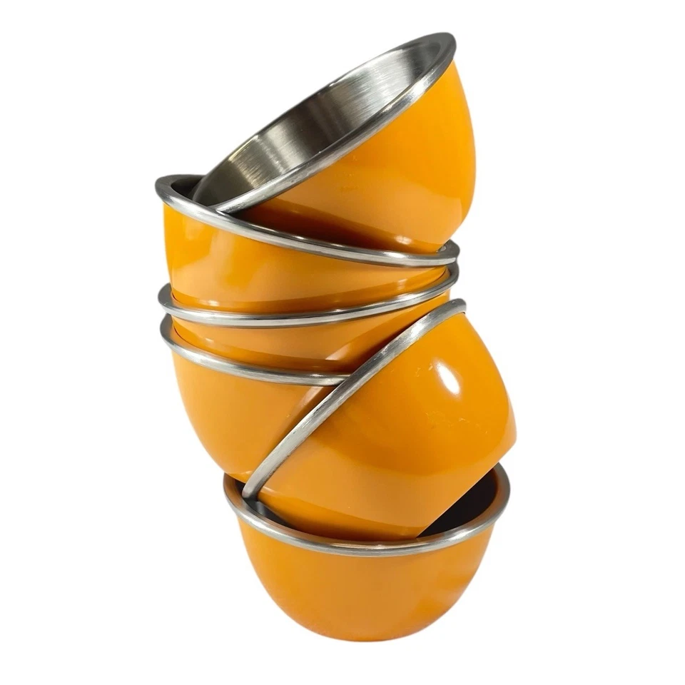 Vintage Crate & Barrel Ice Cream Bowls Stainless Steel & Melamine Orange S/6 NEW - Image 1 of 4