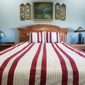 Cuddl Duds Comforter Queen Red Cream Stripe Plaid Reversible w/Shams Farmhouse - Picture 1 of 18