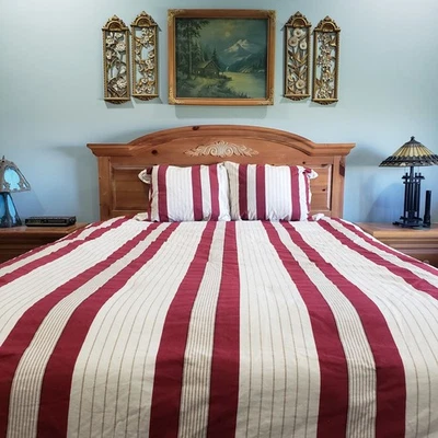 Cuddl Duds Comforter Queen Red Cream Stripe Plaid Reversible w/Shams Farmhouse - Image 1 of 4