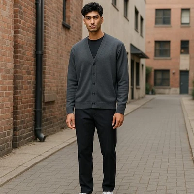 Calvin Klein Merino Comfort Cardigan Hombre Jersey GRIS S Melange - Imagen 1 de 4