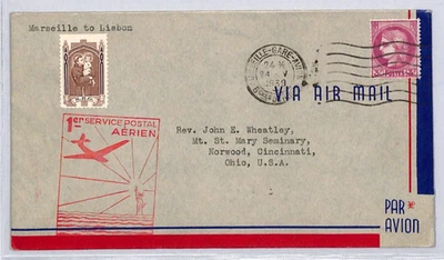 FRANCE First Flight Air Mail Cover Marseille-Lisbon 1939 {samwells-covers}YZ332 - Image 1 of 4