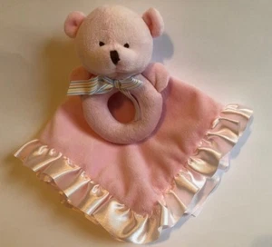 Carters Teddy Bear Lovey Security Blanket Pink Ruffle Satin Rattle GUC - Picture 1 of 7