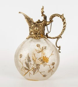 Antique Carafe Decanter Barware Frosty Class Gold Thistle Early 20th Century - Picture 1 of 12