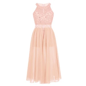 Kids Girls Sleeveless Floral Dresses Lace Rhinestone Maxi Princess Costumes - Picture 1 of 61