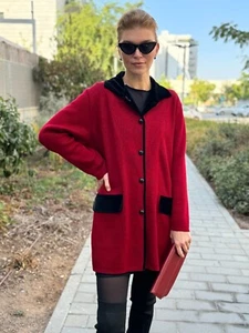 Yves Saint Laurent Red Wool Cardigan 80s – Oversized XL – Vintage Luxury sweater - Picture 1 of 16
