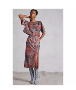 Nikita Mhaisalkar Anthropologie Damen Baumwolle Abstrakt Rock Midi Schlitz Rot Hoch - Bild 1 von 10