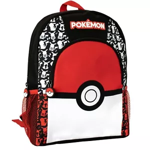 Pokemon Backpack Kids Boys School Bag Rucksack Pokeball Red White Black - Picture 1 of 4