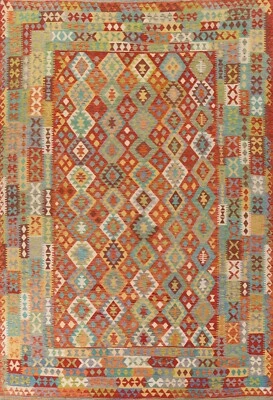 Tribal Reversible Kilim Geometric Oriental Hand woven Living Room Rug 10'x13' - Image 1 of 4