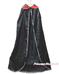 Halloween Party Black Red Bling Long Cloak Vampire Boy Girl Cape Costume Unisex - Picture 1 of 1