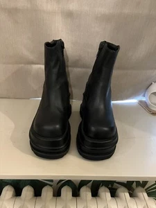 Unif Wave Platform Boots In Black Leather Size 36 - Picture 1 of 6