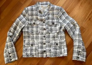WILLOW & CLAY Women’s Black White Tweed Blazer Cropped Jacket Fringed Size M - Picture 1 of 7
