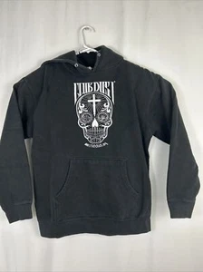 Mens Large Black Pullover Hoodie Club Dust Sugar Skull Cross Black - Picture 1 of 12