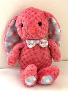 Peluche de conejo conejito de oruga acolchada rosa Kellytoy de 10" con orejas a cuadros y pajarita - Imagen 1 de 13