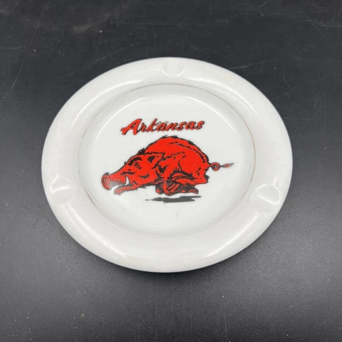 Vintage Arkansas Razorbacks Ceramic Ashtray Football Mascot Cover