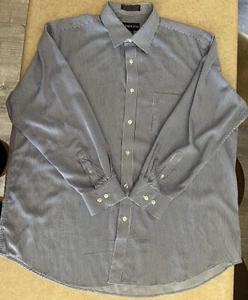 ADOLFO DRESS SHIRT LONG SLEEVE BLUE/WHITE STRIPED MEN’S 32/33 Neck 17 1/2 - Picture 1 of 8