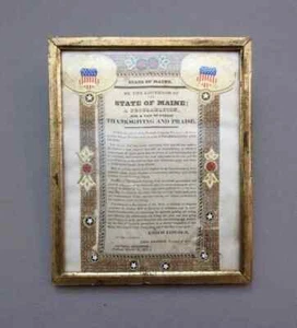 1827 Silk Broadside From Maine - Un giorno di ringraziamento pubblico e lode di E. L - Foto 1 di 5