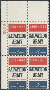 Plate Block of 4 stamps - Scott 1267 - 5 cent - Salvation Army - 1965 - MNH - Picture 1 of 1