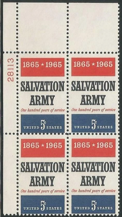 Plate Block of 4 stamps - Scott 1267 - 5 cent - Salvation Army - 1965 - MNH - Image 1 of 1