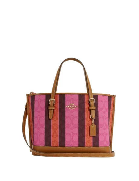 Coach Mollie Signature Jacquard with Stripes Women's Tote -  Pink/Burgundy Multi (C4086)