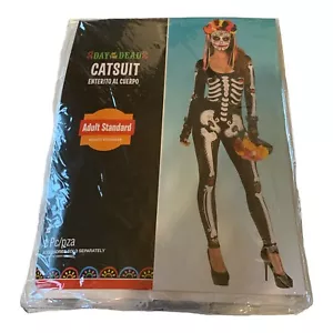 Day of the Dead Costume Catsuit Dress Up Fits Up To Size 8 Adults - Picture 1 of 4