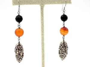 Carnelian Onyx Linear Dangle Earrings 925 Sterling Silver 2.5" Long Signed J&T - Picture 1 of 5