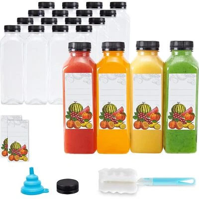 JumblWare 16 fl oz. Clear Plastic Juice Bottles with Caps - 20 Pieces - Image 1 of 4