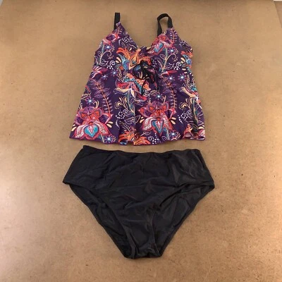 Tankini Traje de Baño Mujer Multicolor Negro Floral Ajustable Cuello en V XL Nuevo Foto 1 de 4