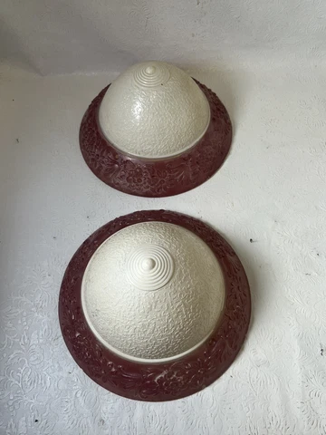 2 Vintage Pink Art Deco Glass Ceiling Light Fixture Shades Cover