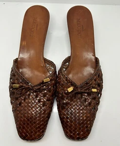 Sesto Meucci 10 B Laverne Brown Woven tie Mule Slip On 1.75" block heel Boho Box - Picture 1 of 13