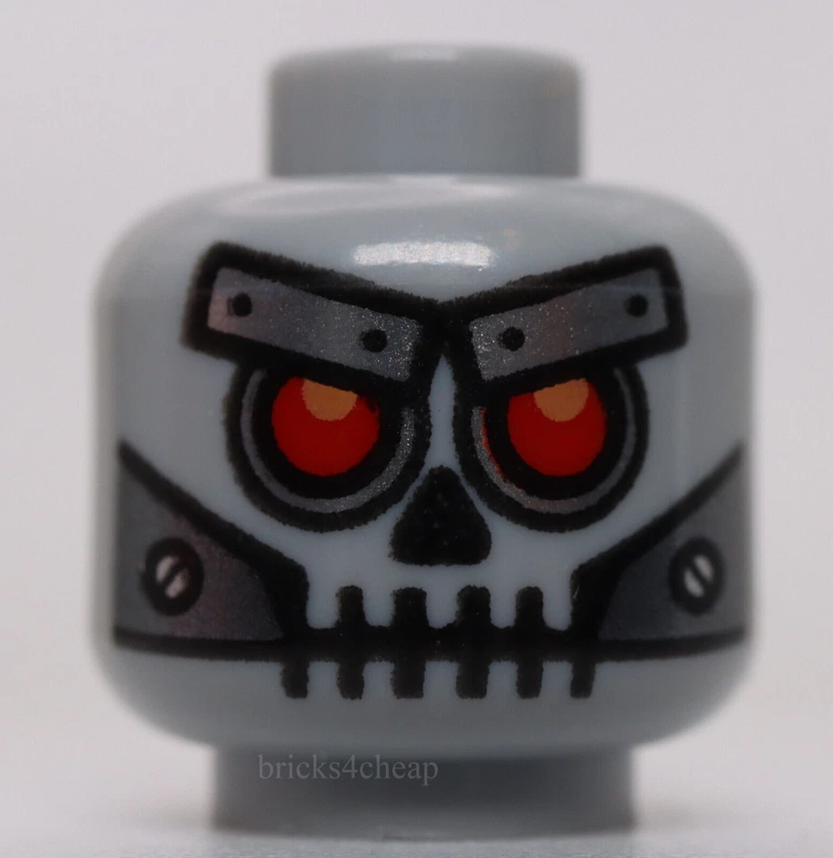 Lego Light Bluish Gray Minifigure Head Alien Skeleton Rey Eyes Metal Eyebrows - Image 1 of 1