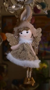 NWOT fuzzy fairy beige angel bunny Christmas winter plush 6" hanging ornament - Picture 1 of 1